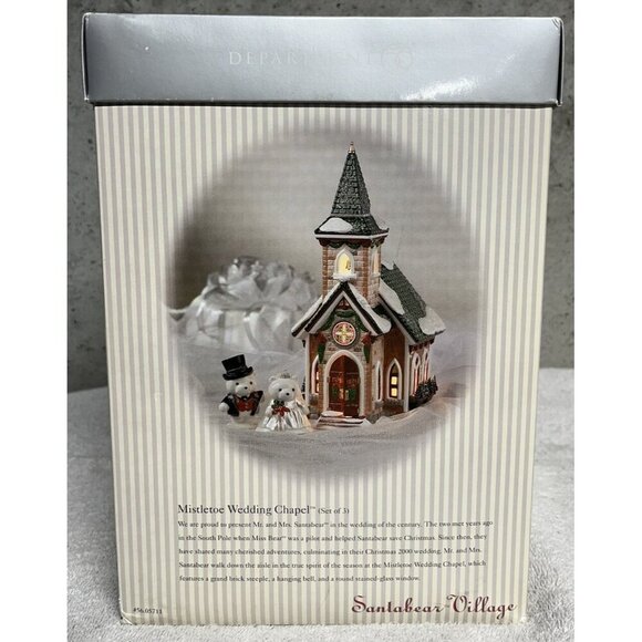 Department 56 Snow Village Mistletoe Santa Bear Wedding  DEPT 56 MISTLETOE WEDDING CHAPEL 05711 SANTABEAR VILLAGE 3 PIECE SET